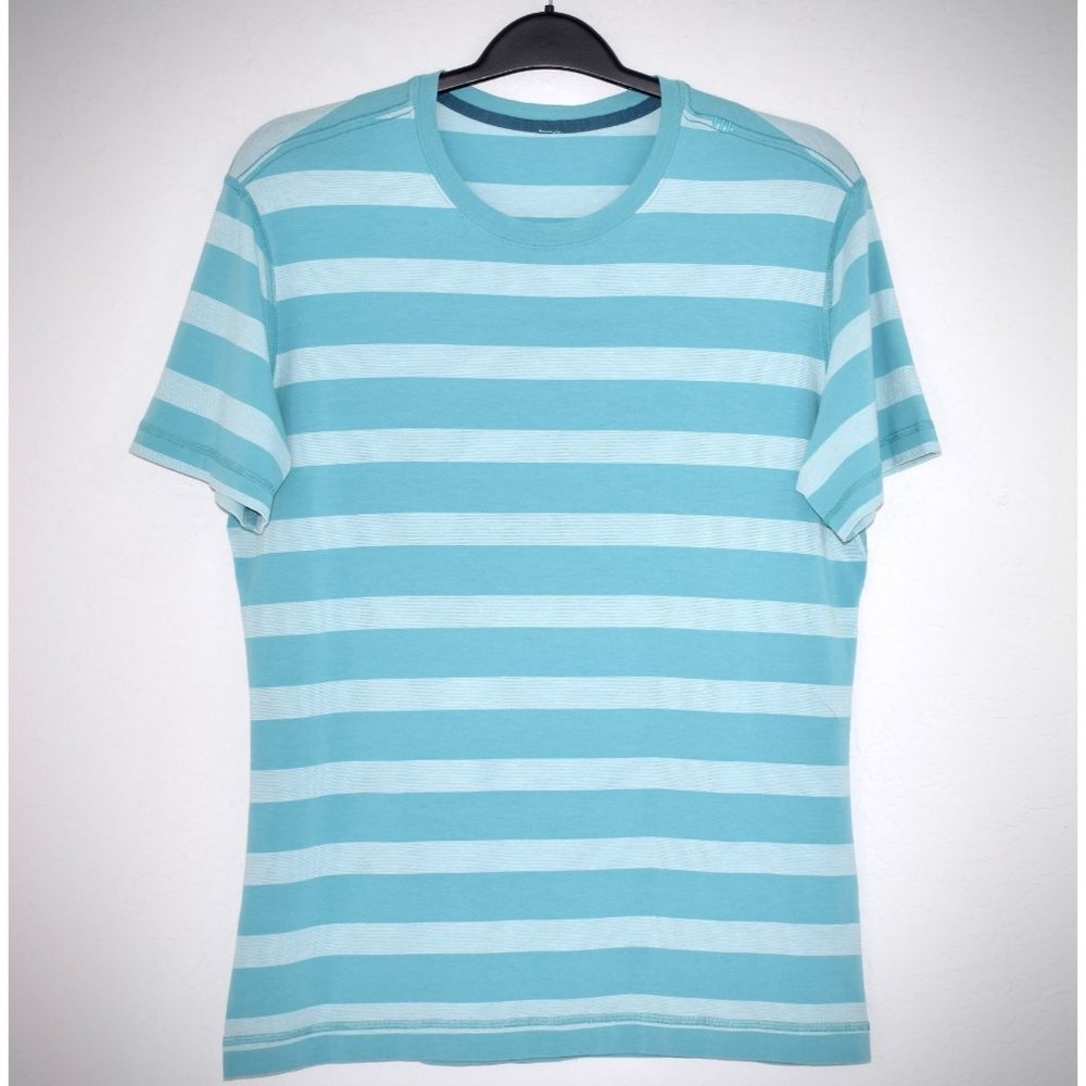 Lululemon Basic Short Sleeve Striped Tee Shirt L Blue Lightweight Workout Yoga